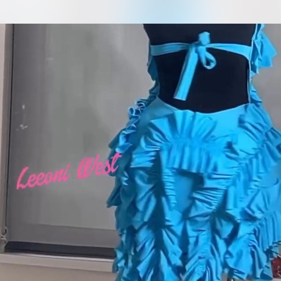 Blue Asymmetrical Ruffled High-Low Dress - Picture 5 of 5